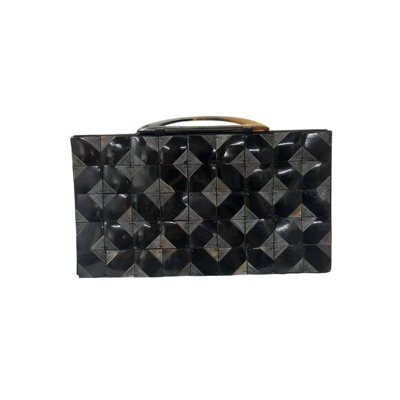 Y2K Geometric Box Clutch Purse Black Lucite Handle Mad Bags‎ Vietnam - Picture 4 of 11